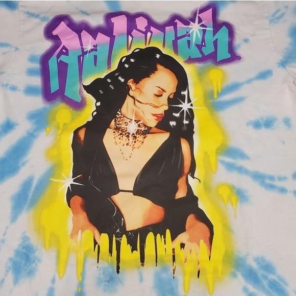 AALIYAH Tie Dye Graphic T-shirt Light Blue/White M - Picture 2 of 5